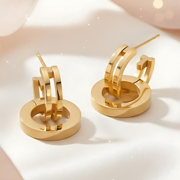 🆕Double Loop 18K Gold Plated 316L Stainless Steel Dainty Earrings✨2-Way Wear - Picture 6 of 12